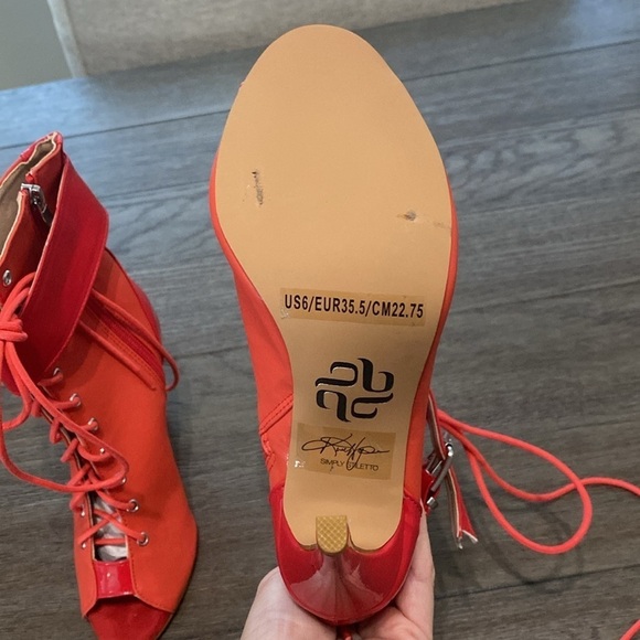 NWT BURJU Under The Influence Open Toe Lace Up Buckle Ankle Boots | Red 8.5/9.5 - Picture 12 of 12